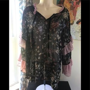 EUC AnA sheer tiered sleeve peasant blouse
